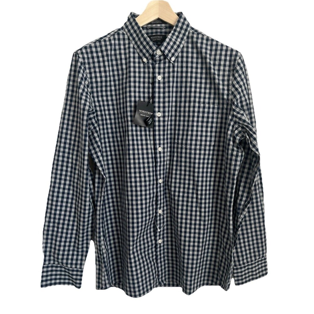 Nordstrom Men's Shop Trim Fit 100% Cotton Button Down Dress Shirt Plaid L